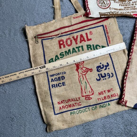 ROYAL BASMATI Rice Bags Empty Burlap Sacks Zip Close Lot of 3 Upcycled Totes - Picture 6 of 7